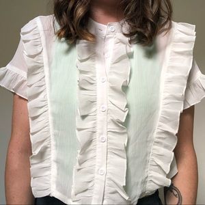 White sheer Boohoo ruffle crop blouse